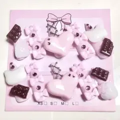 ネイルチップ　平成女児　地雷系　量産型　リボン　ゴテゴテ　ネイル　チョコ