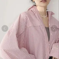 【美品】AMERICAN HOLIC オーバーサイズ　ストライプシャツ　赤　L