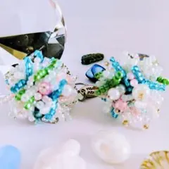 ハンドメイド ビーズ ピアス カラフル フラワーブーケ