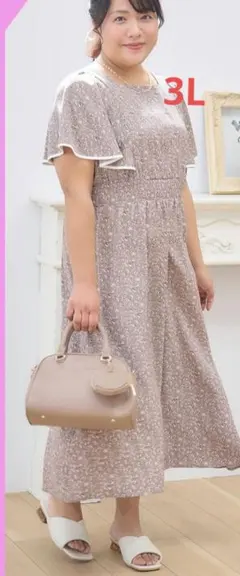 しまむら hina＆komachi＆yuki 花柄ワンピース モカ 3L