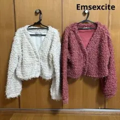 ショート丈　カーディガン　モコモコニット　ピンク　白　2枚 まとめ売り