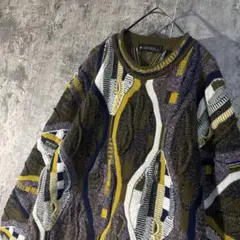 【希少デザイン 90s 立体編みニットセーター】Mサイズ 3Dニットアースカラー