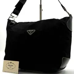 人気✨プラダ ワンショルダー バッグ 三角ロゴ ナイロン 黒 シルバー 白タグ