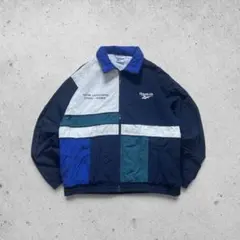 90sリーボック トラックジャケット 刺繍ロゴ 前後ベクターロゴ 紺白 M 
