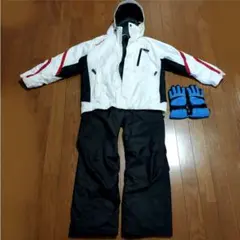 スキーウェア 上下セット ホワイト ブラック グローブ ジュニア 140 子供用