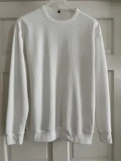 MUJI 長袖ワッフルTシャツ　カットソー　白　L