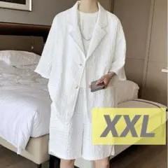 送料込 セットアップ カジュアル スーツ ハーフ パンツ ジャケット 白 XXL