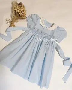 新品　水色　スモッキング ワンピース　ファミリア　組曲　好き　お教室　塾