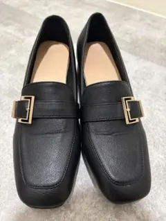 GRLスクエアトゥフレアヒールレザーローファー[gd1368]