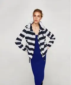 ZARA 撥水加工入りジャケット　ボーダーのサムネイル