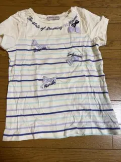 mezzopiano ストライプ柄リボン刺繍Tシャツ