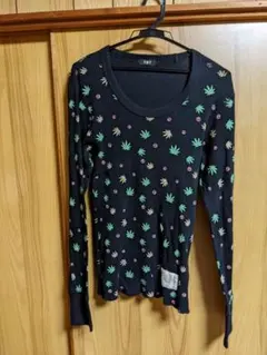 TMT ワッフルTシャツ　黒　ヘンプ　総柄のサムネイル