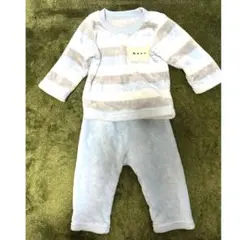 子ども用フリースパジャマ 80cm 上下セット あったか素材 ボーダー くまさん