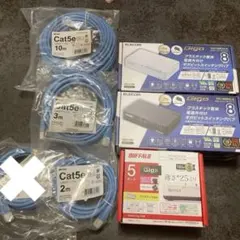 ★スイッチングハブ３個★LANケーブル４本★新品セット★