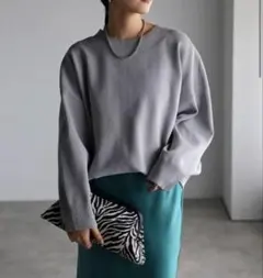 Bonjour Sagan グレー スウェットライクニットプルオーバー