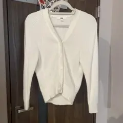 UNIQLO リブ編み ホワイトカーディガン S
