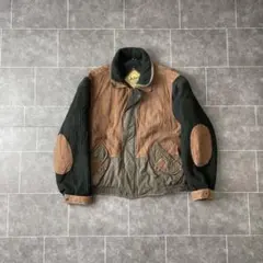 -90s 本革 ニット 素材切替 レザージャケット オイルドコットン