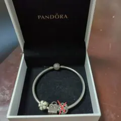 PANDORA花チャームとハートブレスレットセット