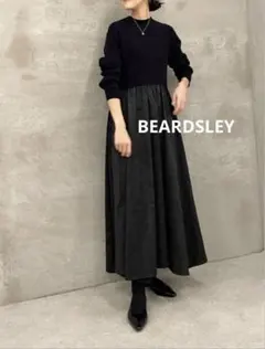 未使用タグ付 BEARDSLEY リブニットコンビジャガードワンピース
