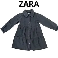 ZARA デニムティアードワンピース ブラック 104cm ラインストーンボタン