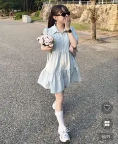 nuguライトブルー シャツワンピース 半袖　水色シャツワンピース