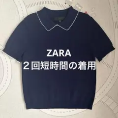 ZARA 半袖ニット ネイビー