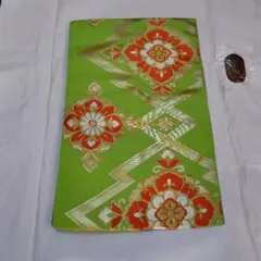 名古屋帯　 正絹　未使用　緑・橙・金・白色