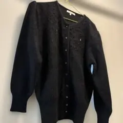 ビーズ刺繍 黒 カーディガン 長袖