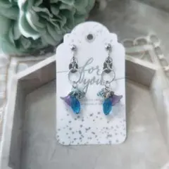 多面カットしずく型ビーズ/イヤリング/花/リーフ/ファルファーレ/フープ