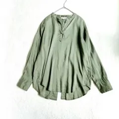 エルエルビーン 無地 チュニック スキッパー 長袖 XL 緑 麻 デイリー 
