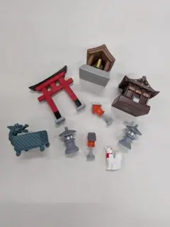【USED】セリア　神社 ミニチュア 置物 セット ジオラマ