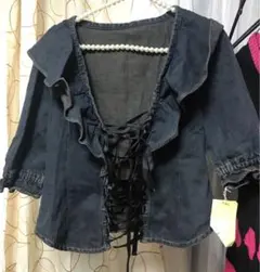ダークデニム フリルジャケット サイズM