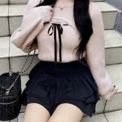 INGNI フェザーリブデコルテオープンリボンニット ピンク