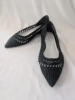 即発送★DIANA　メッシュ編み ブラック フラットシューズ 22cm