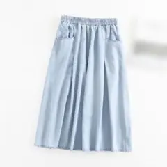 M 水色 スカート キュロット ミドル丈 春 夏 ゆったり 体型カバー 学生