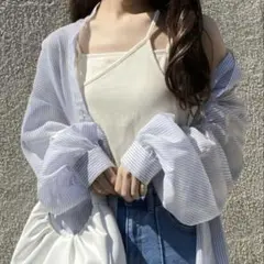 ストライプ柄シアーバンドカラーシャツ[dk1039]のサムネイル