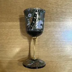 【値下 】鹿窯 漆芸 ゴブレット 蒔絵風 花柄 茶道具