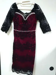 レースタイトドレス 赤と黒 パール装飾　背中セクシー　キャバ　クラブ　スナック