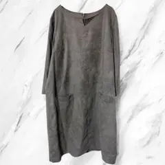 J.PRESS ジェイプレス 膝丈ワンピース グレー 無地 ベロア