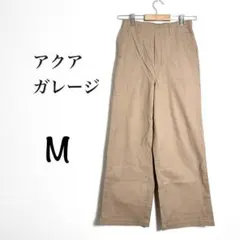 アクアガレージ ワイドパンツ 茶系 リネンブレンド ウエストゴム Mのサムネイル