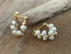 淡水パールフープピアス(ぷっくりリング)