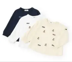 【POLO BCS】くまロゴ刺しゅう長袖Tシャツ　オフホワイト　90cm