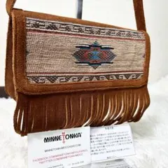未使用級✨ ミネトンカ ショルダーバッグ フリンジ ネイティブ柄 スエード 茶のサムネイル