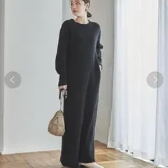 coen ミリタリーディテール　コマンドニットワンピース　黒　長袖　L