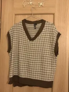 ブラウン チェック柄 ニットベスト