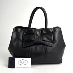 極美品】PRADA プラダ リボン トートバッグ ナイロン 三角ロゴ 黒