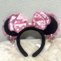 ディズニー カチューシャ イヤリング ピンク ミニー リボン レース ドット