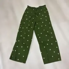 オリーブグリーン 花柄 ワイドパンツ