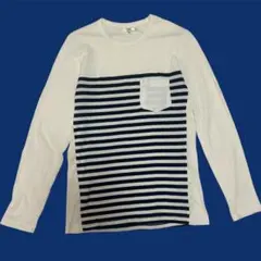 imp. ワッフル 長袖カットソー ボーダー ポケット付き M 秋メンズ