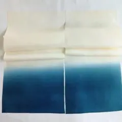 h-2-3 絹の縮緬　暈し八掛地はぎれ　藍色×白　半巾×60cmの２枚セット